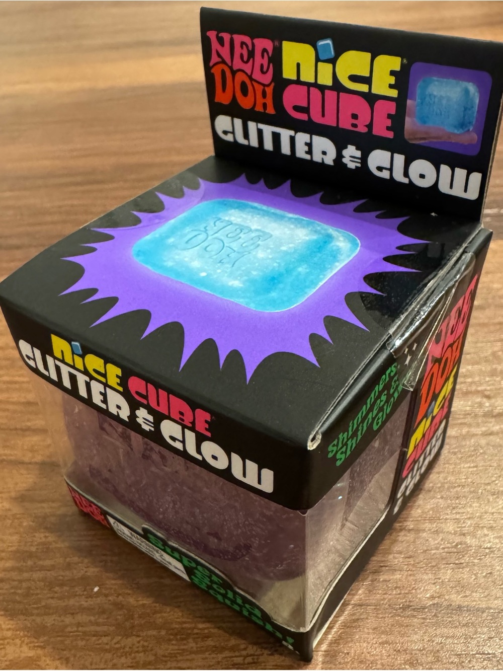 NeeDoh Nice Cube Glitter & Glow Super Solid Squish - Purple - Picture 3 of 4